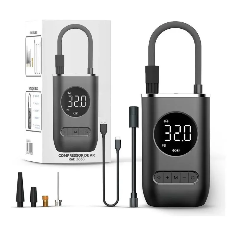 5x Bivena Digital Bomba Elétrica Encher Pneu Cinza 3668