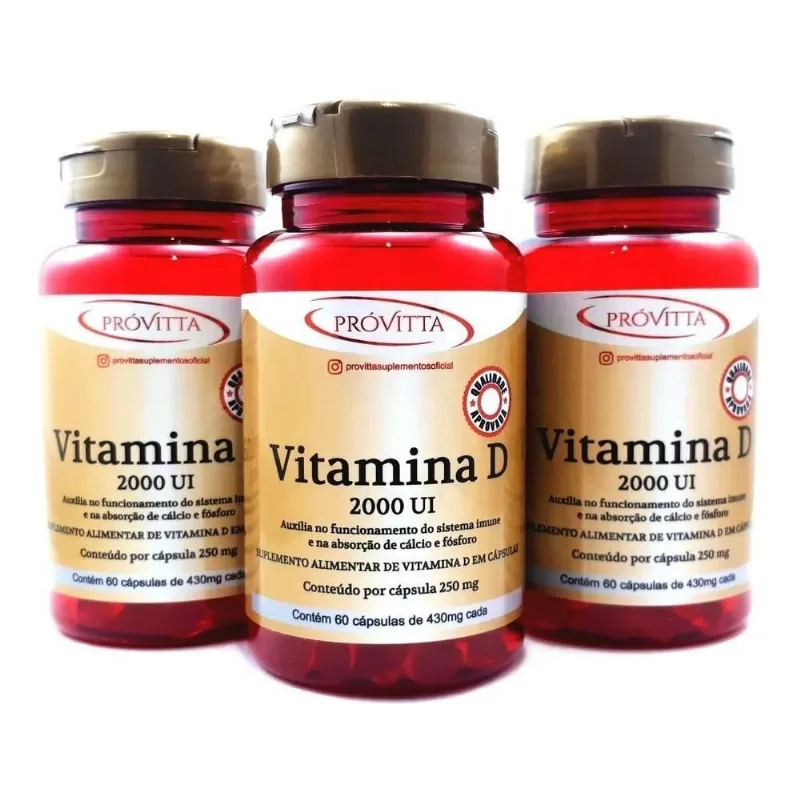 2x Kit 3 Vitamina D 2000 Ui Auxilia Na Imunidade 60 Cápsulas