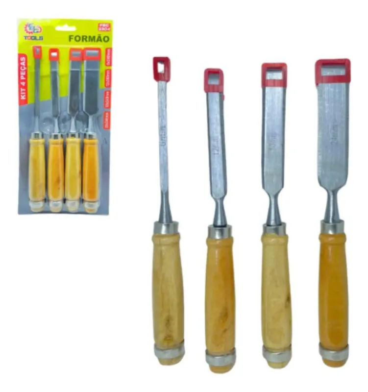 Kit Jogo Formão Profissional Entalhar Esculpir Madeira 4 Pçs