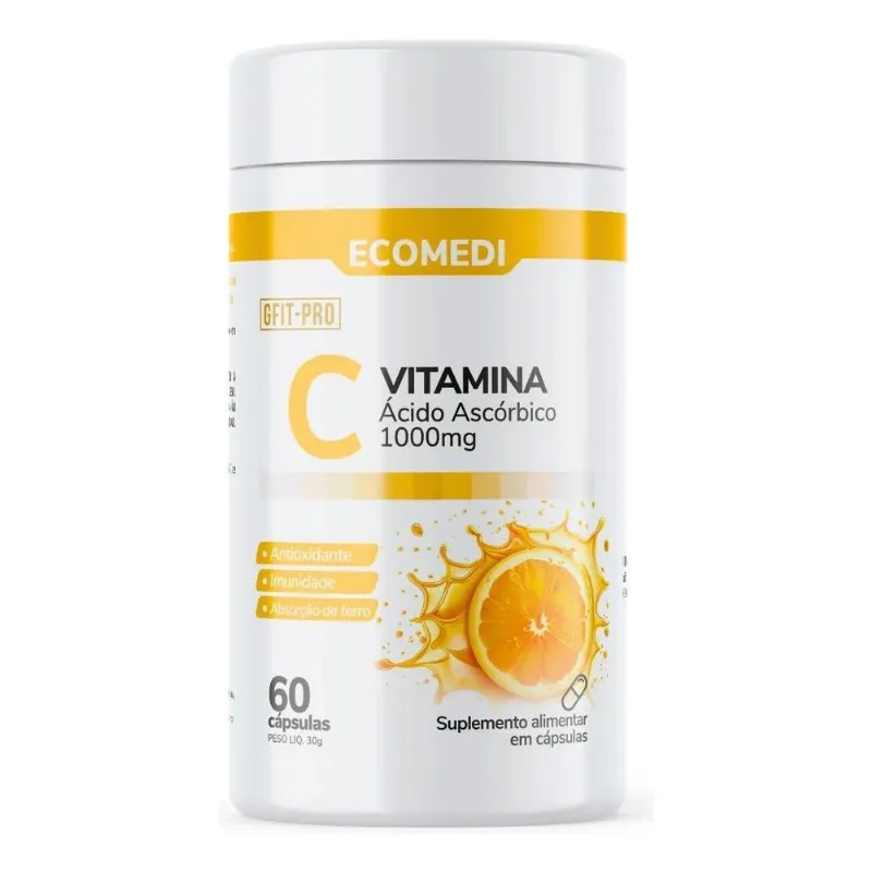 Vitamina C 100% Pura (1000mg) 60 Cápsulas Sem Sabor Ecomedi