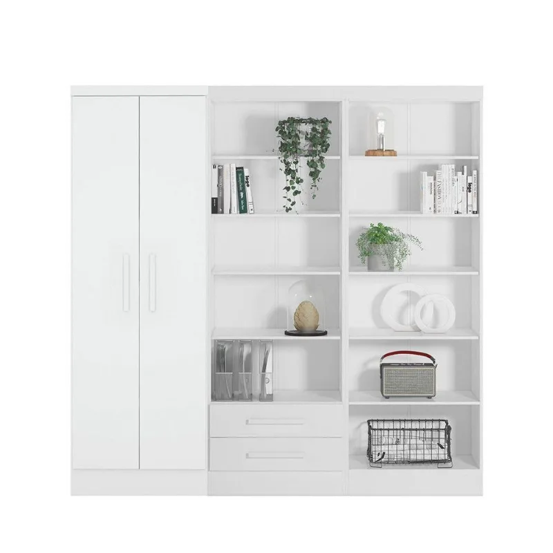 Conjunto de Armários Multiuso Contemporâneo 6 Prateleiras 6 Nichos MDF-MDP Branco Qmovi