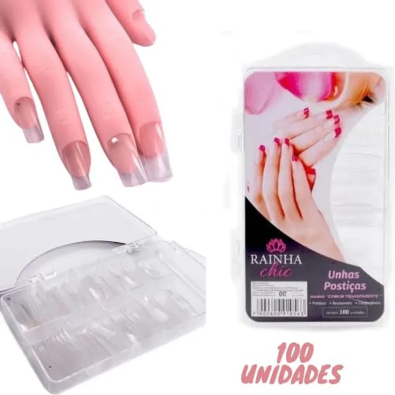 Unhas Postiças Comum Transparente 100u Rainha Chic