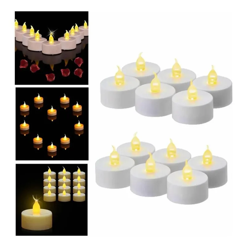 5x Kit Com 12 Velas Decorativas De Led Amarelas + Bateria, Fe