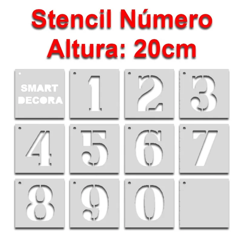 Stencil Molde Vazado Para Pintura Números 20cm de Altura