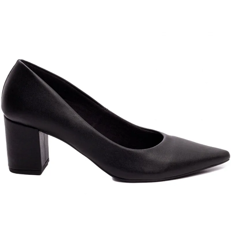 Sapato Scarpin Salto Médio Baixo Grosso Bico Fino 6,5 cm Preto Torricella