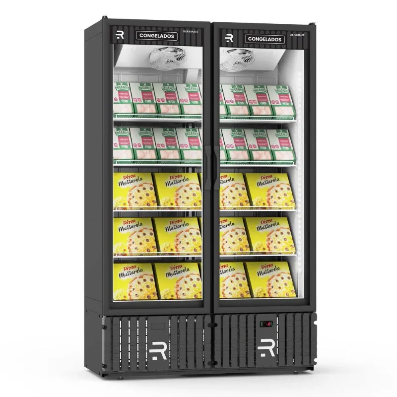 Expositor Vertical Congelados Refrimate 800 Litros 2 Portas Preto e Branco 220V VCCO2P