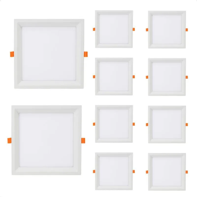 Kit 10 Painel De Led Quadrado Embutir Recuado 6w Bivolt Taschibra 3000k Quente