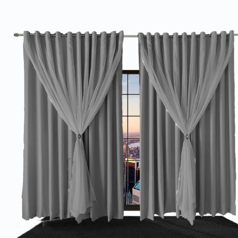Cortina Para Sala E Quarto Blecaute Bia 6,90 X 2,40 Cinza
