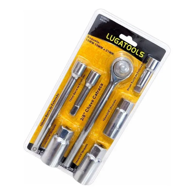 Jogo Chave Aw145 Catraca E Soquete Com 7 Peças Lugatools Plat