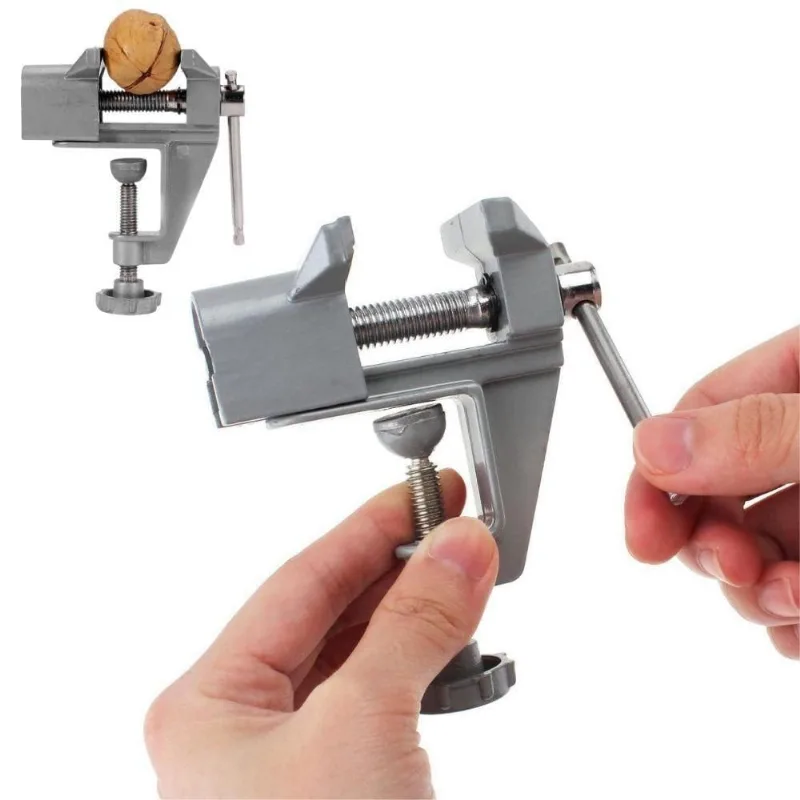 Morsa de Bancada Mini Torno 35MM Base Fixa Ajustável Portátil Prata Yeet