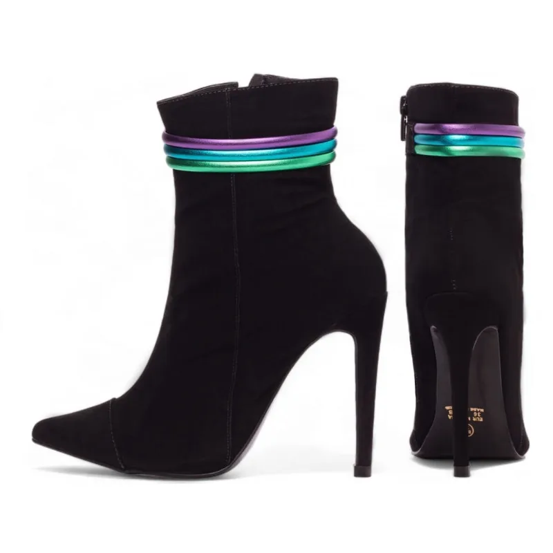 Bota Cano Médio Salto Alto Fino Stiletto Bico Fino Feminina 12 cm Preta Torricella