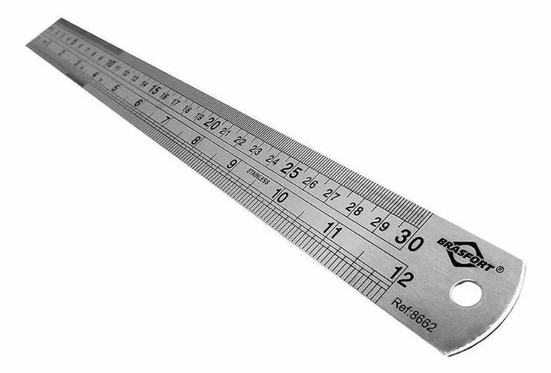 2x Régua Em Aço Inox Brasfort De 30 Cm. Milimetro E Polegada