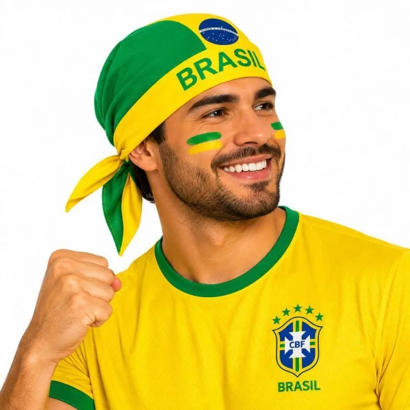 Acessório Bandana Lenço Torcida Copa do Mundo Brasil Tecido Verde e Amarelo Unissex - OUTRAS - Artesanato