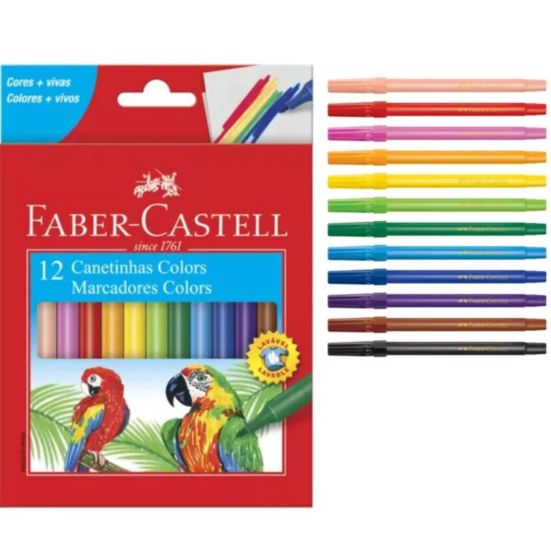 Canetinhas Hidrográficas Faber-Castell Com 12 Cores Volta As Aulas