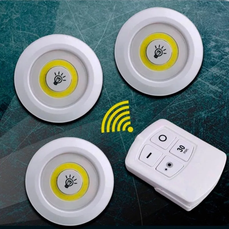 Kit Luminária Led 3 Spots Sem Fio Controle Remoto Universal - Não Disponível - Construção E Ferramentas