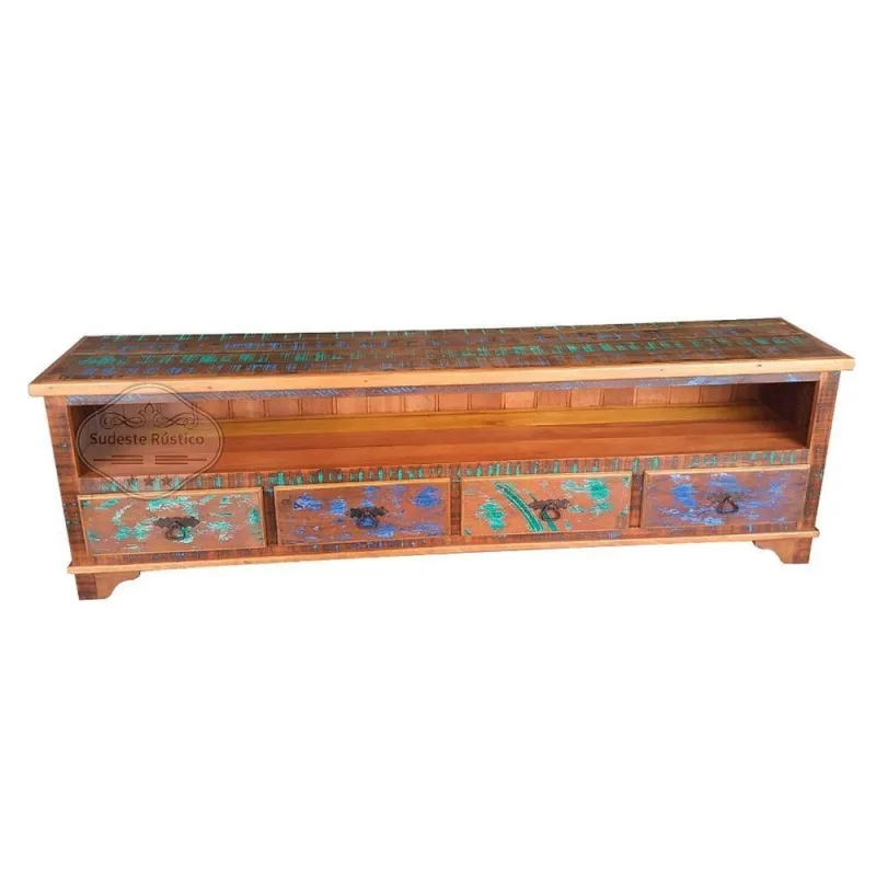 Rack Em Madeira De Demolição Com Tinta 200x60cm Sudeste Rústico - OUTRAS - Agro