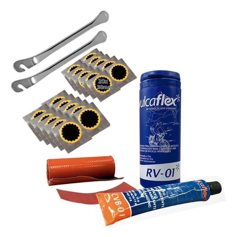 Kit Reparo Câmara Ar Bike + 20 Remendos + 2 Espátulas Aço