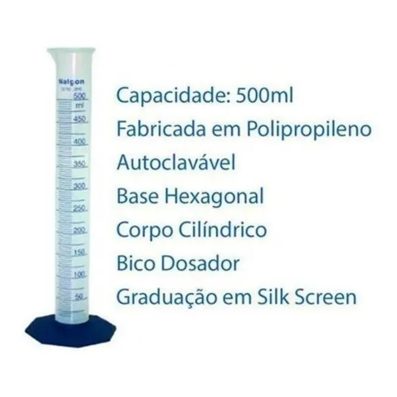 10x Proveta Plástica Graduada 500ml (polipropileno) - Nalgo