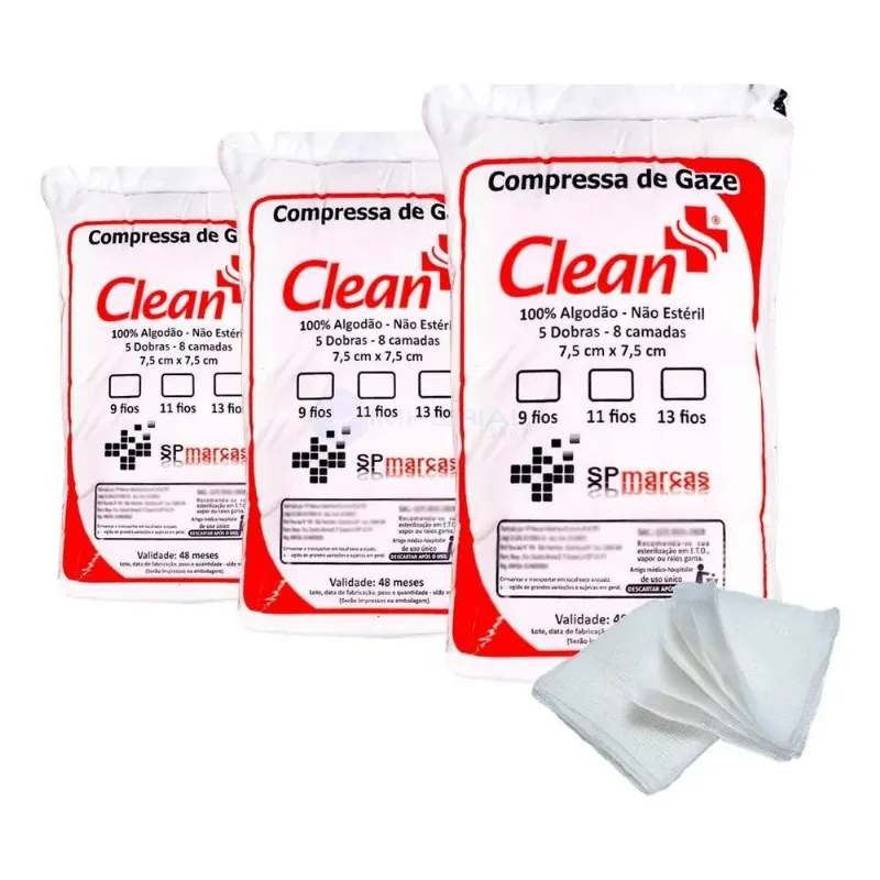 5x 3x Compressas De Gazes 9 Fios 500 Unidades Pacote Curativ