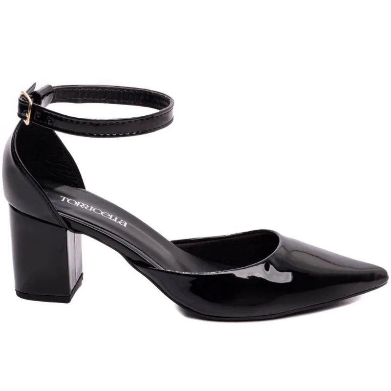 Sapato Scarpin Salto Médio Baixo Grosso Bico Fino 6,5cm Preto Torricella