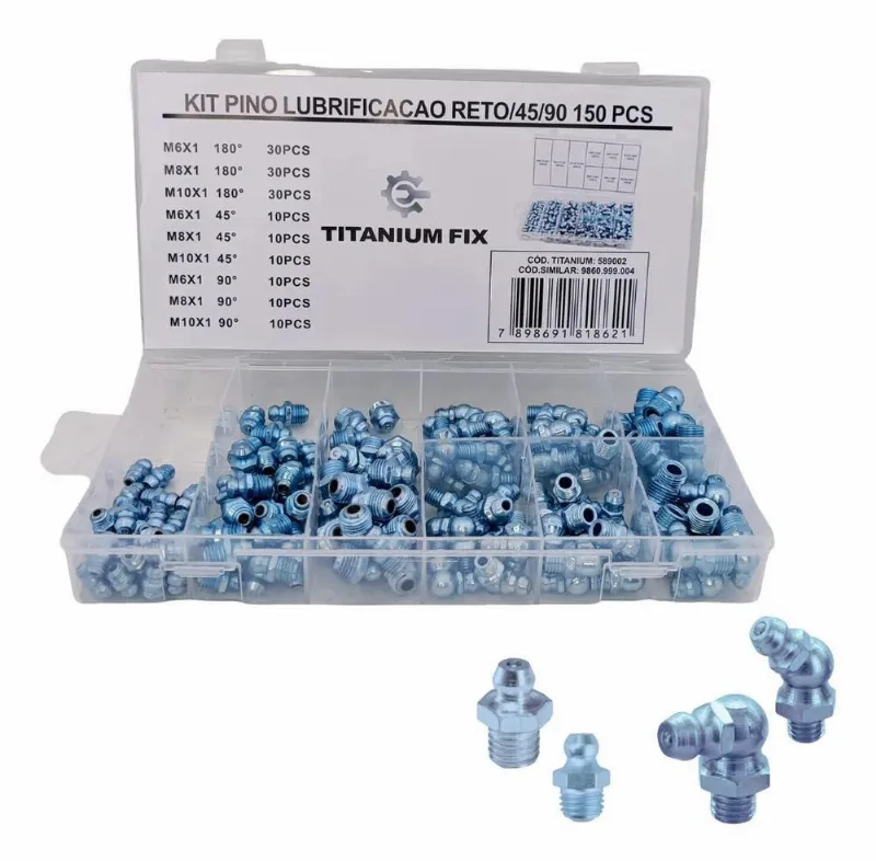 Kit 150 Uni Pino Bico Graxeiro Graxa Lubrificacao Reto/45/90