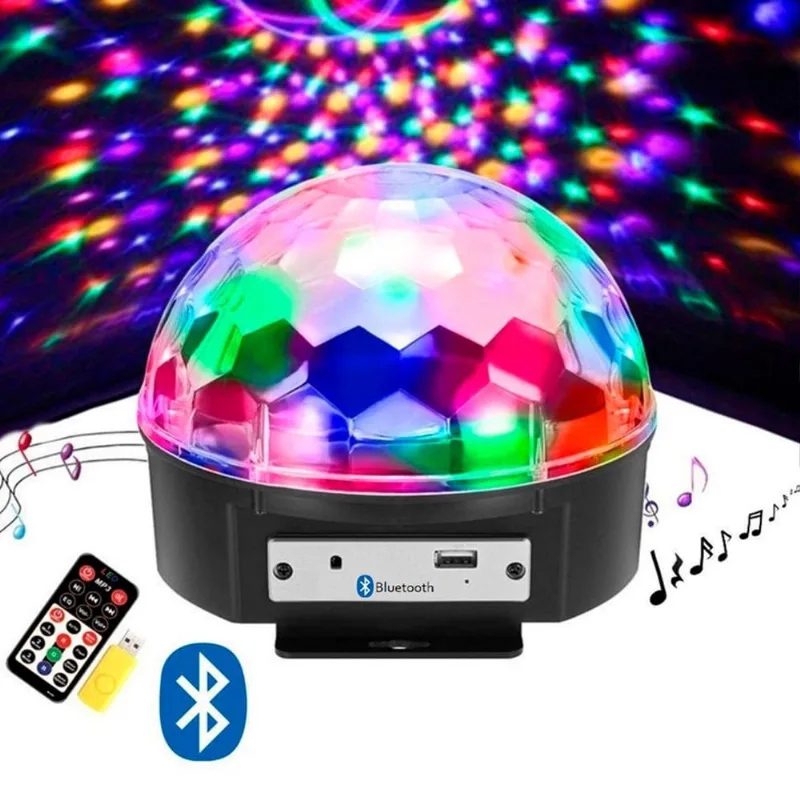 Bola De Balada Festa Colorida Com Controle Led Rotativa