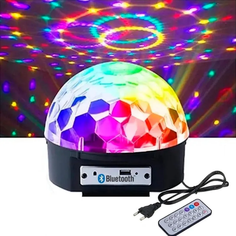Bola De Balada Festa Colorida Com Controle Led Rotativa