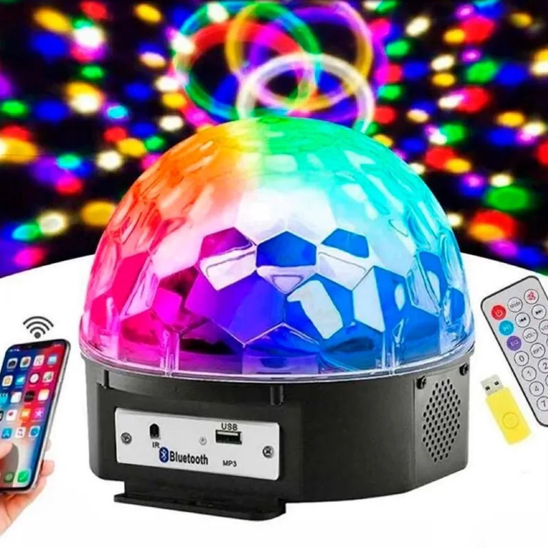 Bola De Balada Festa Colorida Com Controle Giratória Usb