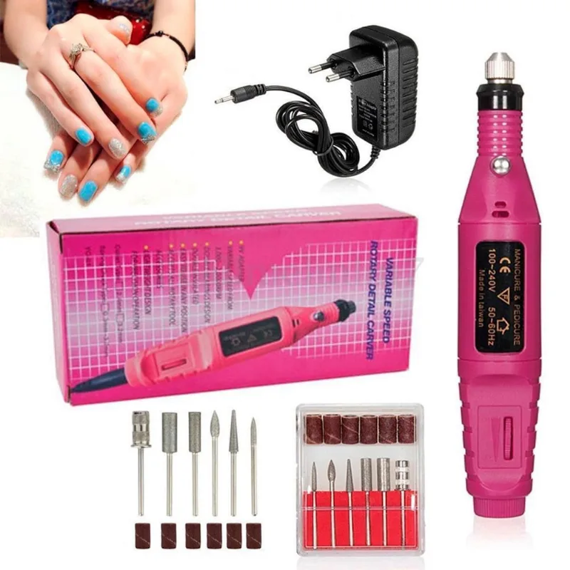 Caneta Lixadora Elétrica Rosa Recarregável 110V/220V