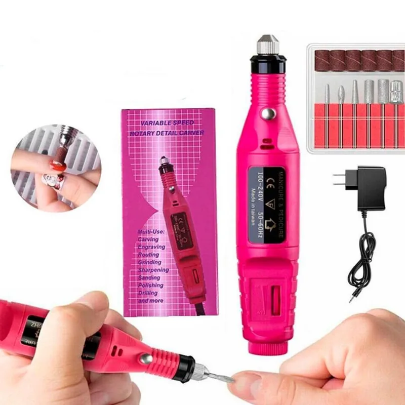 Aparelho De Manicure Elétrico Rosa Varias Brocas 110/220V