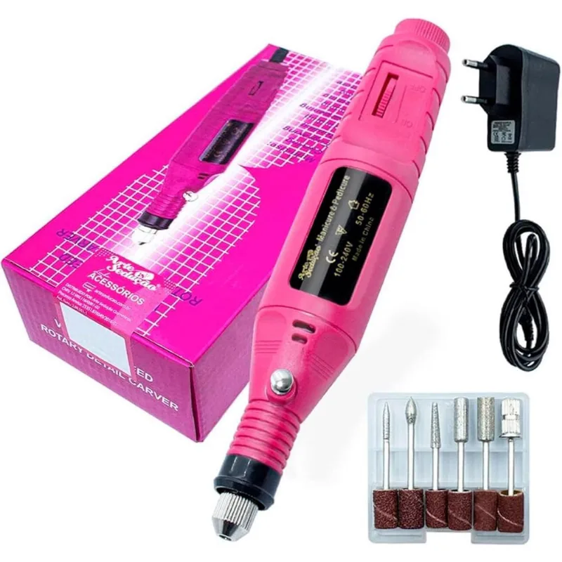 Aparelho Manicure Rosa Portátil Elétrico Bivolt Profissional