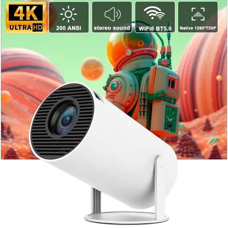 Projetor Portátil Branco Wifi 1080P Suporta 4K Bivolt