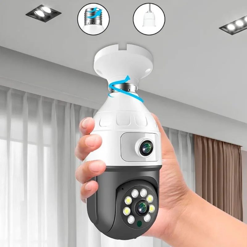 Lâmpada Câmera Wifi Com Lente Dupla E Visão Noturna