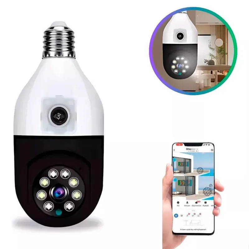 Câmera Lâmpada S/fio Para Monitoramento Externo 360º