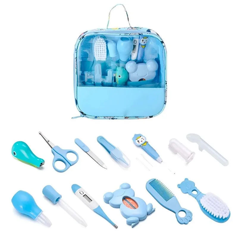 Kit Higiene Azul Infantil Bolsa Pente Tesoura Termômetro