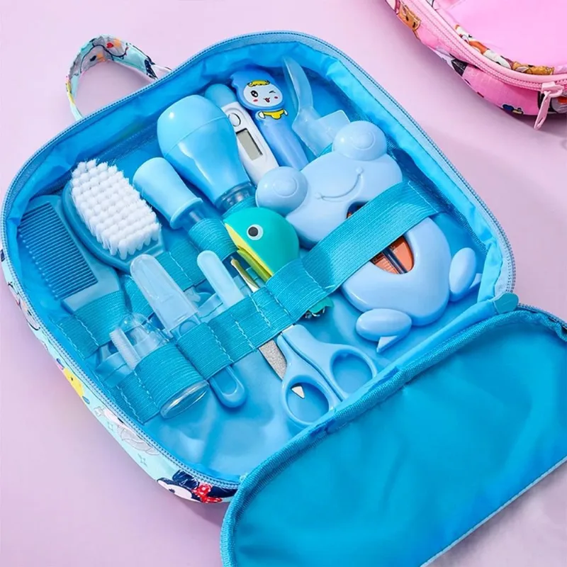 Kit Higiene Infantil Azul Escova Tesoura Cortador Unha Bolsa