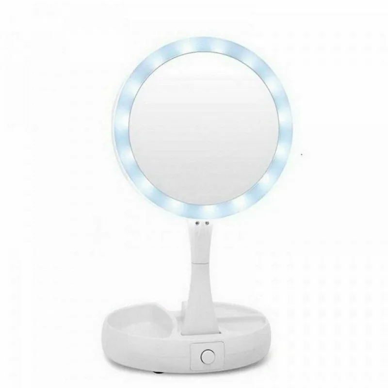 Espelho Led Dupla Face Portátil Dobrável Iluminado Zoom 10X