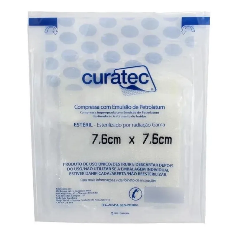 10x 10 Curativos Compressa Petrolatum 7,6x7,6cm Estéril Cur