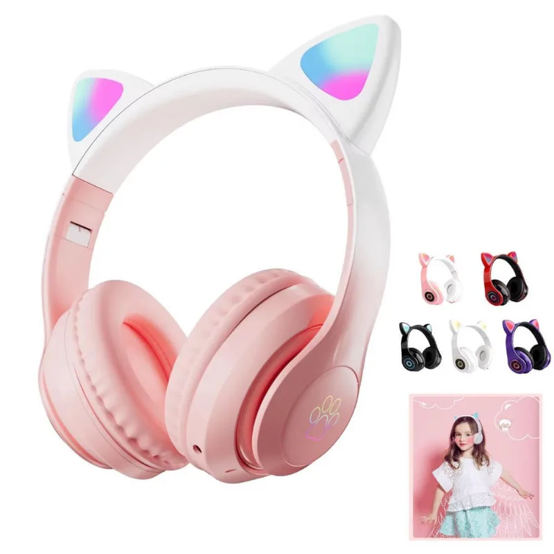Fone Bluetooth Infantil Gatinho Com Luz Led Colorida