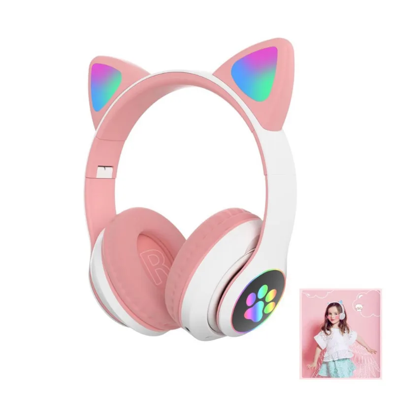 Fone Gatinho Sem Fio Led Bluetooth Infantil Orelha Gato Cat