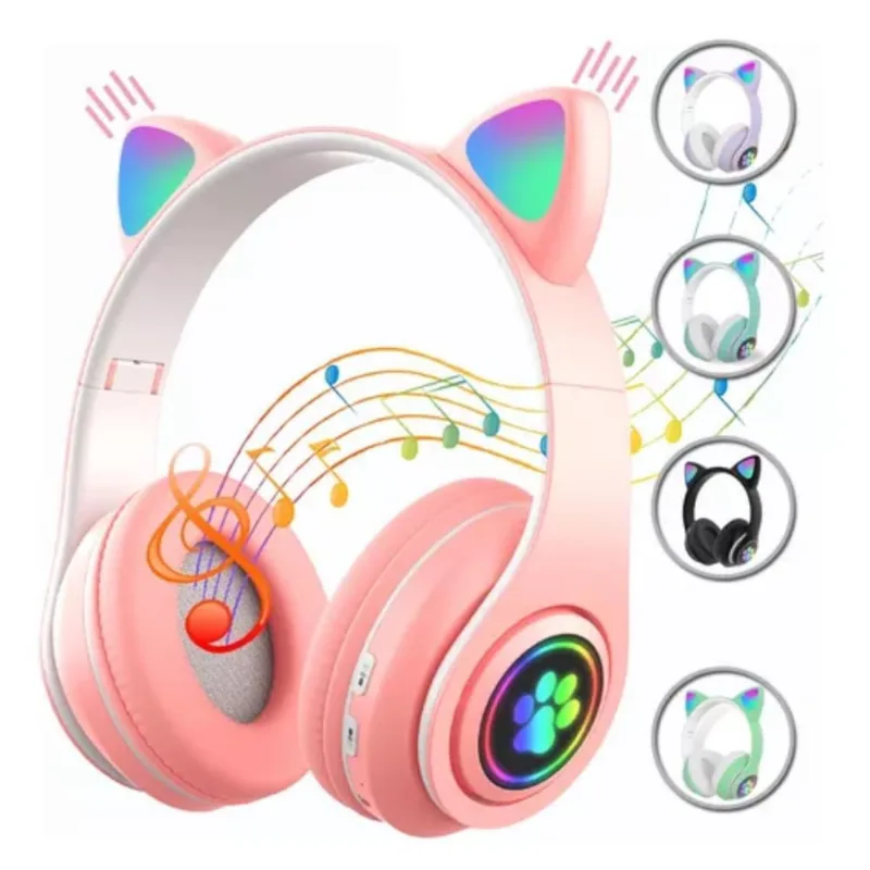 Fone De Ouvido Gatinho Bluetooth Led Para Crianças