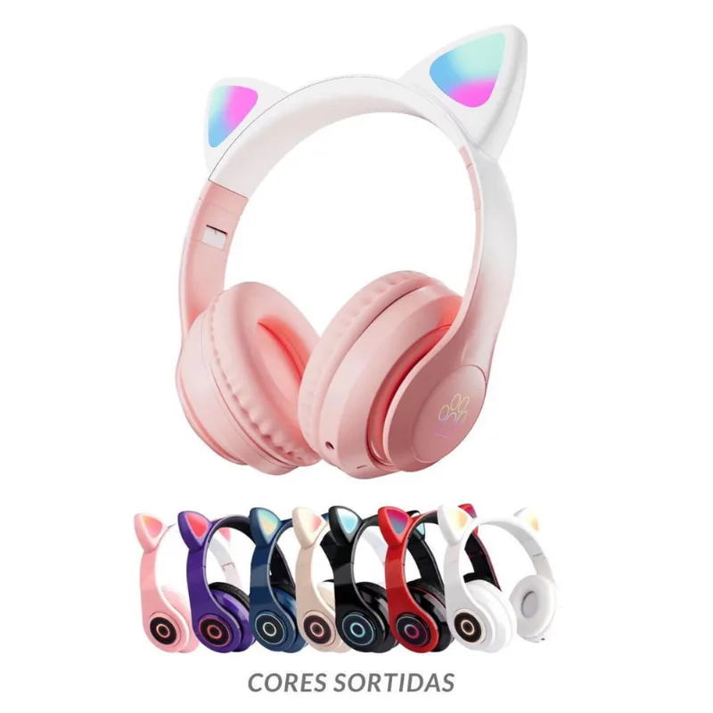 Fone Bluetooth Gatinho Infantil Sem Fio Led Barato