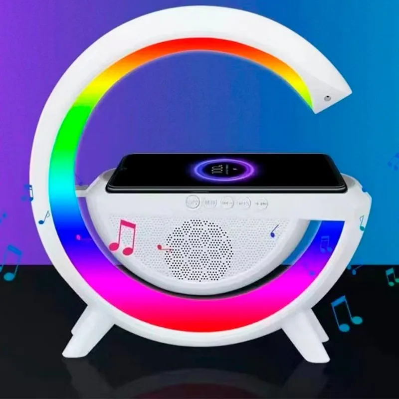 Luminária Rgb G-speaker Carregador Indução Relógio Caixa Som