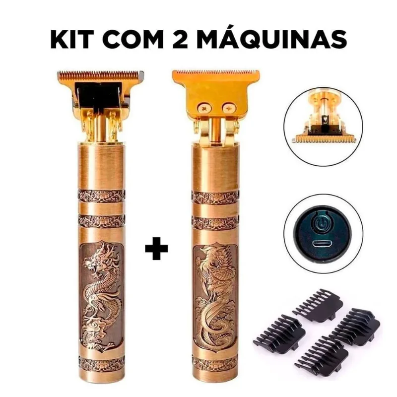 2 Maquininhas Corta Cabelo Barba Pezinho Dragão Completa c/
