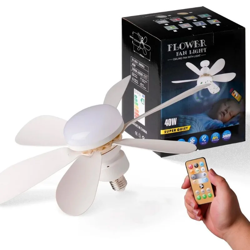 Ventilador Teto Silencioso Lâmpada E Controle 6 Pás Moderna