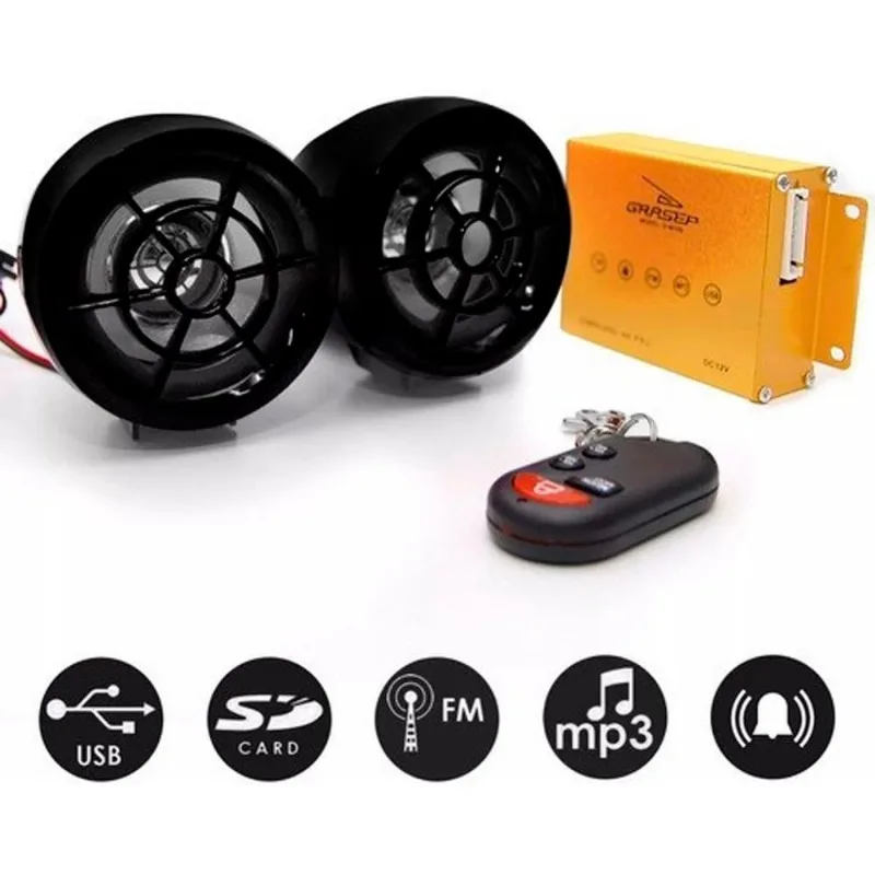Som Moto Caixa Som Mp3 Usb Player Áudio Controle Remoto Kit