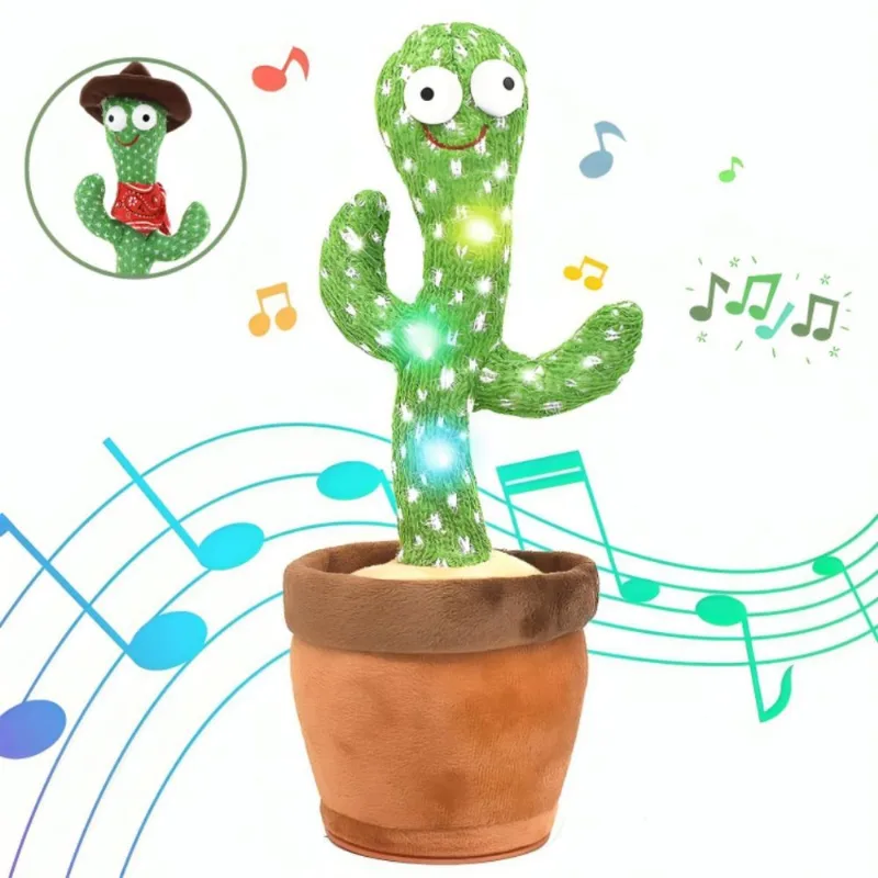 Recarregável Luz Led Cacto Dançante Pelúcia Musical