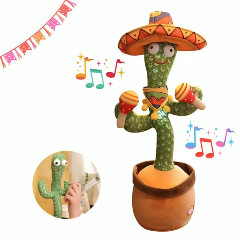 Cacto Dançante Luz Led Usb Pelúcia Musical