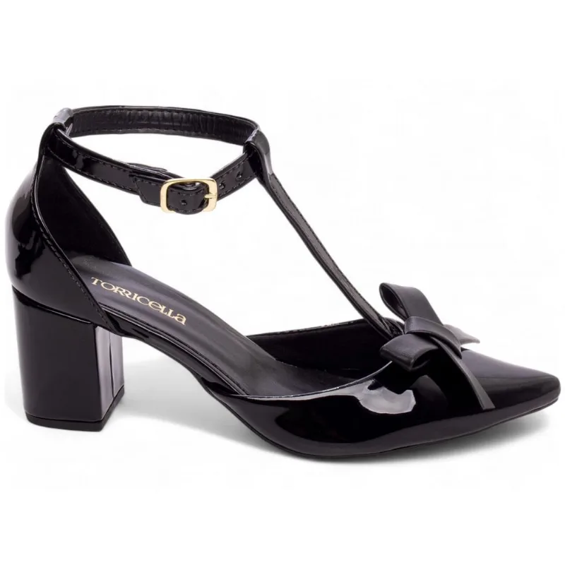 Sapato Scarpin Preto Salto Médio Baixo Bico Fino Lacinho Feminino 6,5 cm Preto emily online