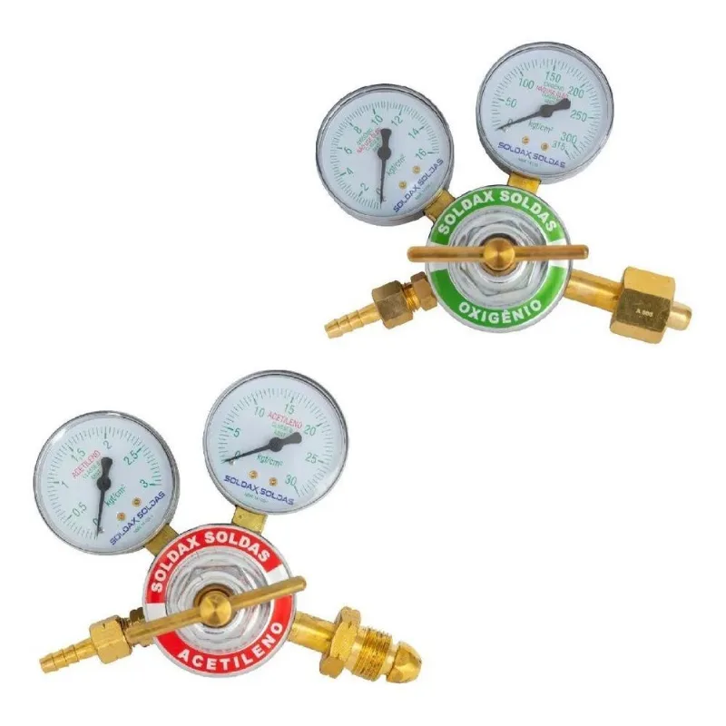 2x Kit Manômetro Regulador De Pressão Oxigênio E Acetileno